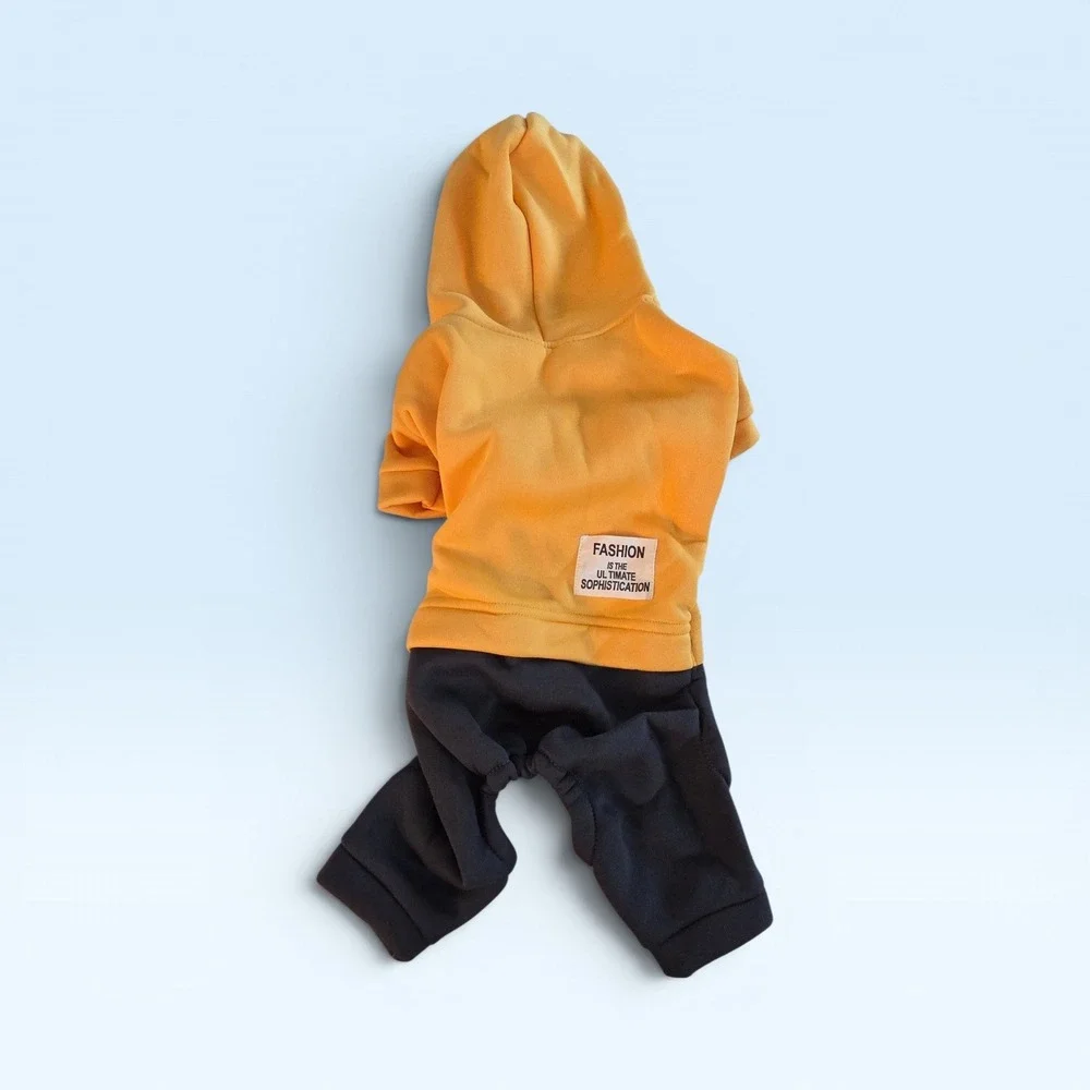 Yellow and Black Pet Jumpsuit Dog Cat‎ Hoodie Pajamas Size L Fleece Lined